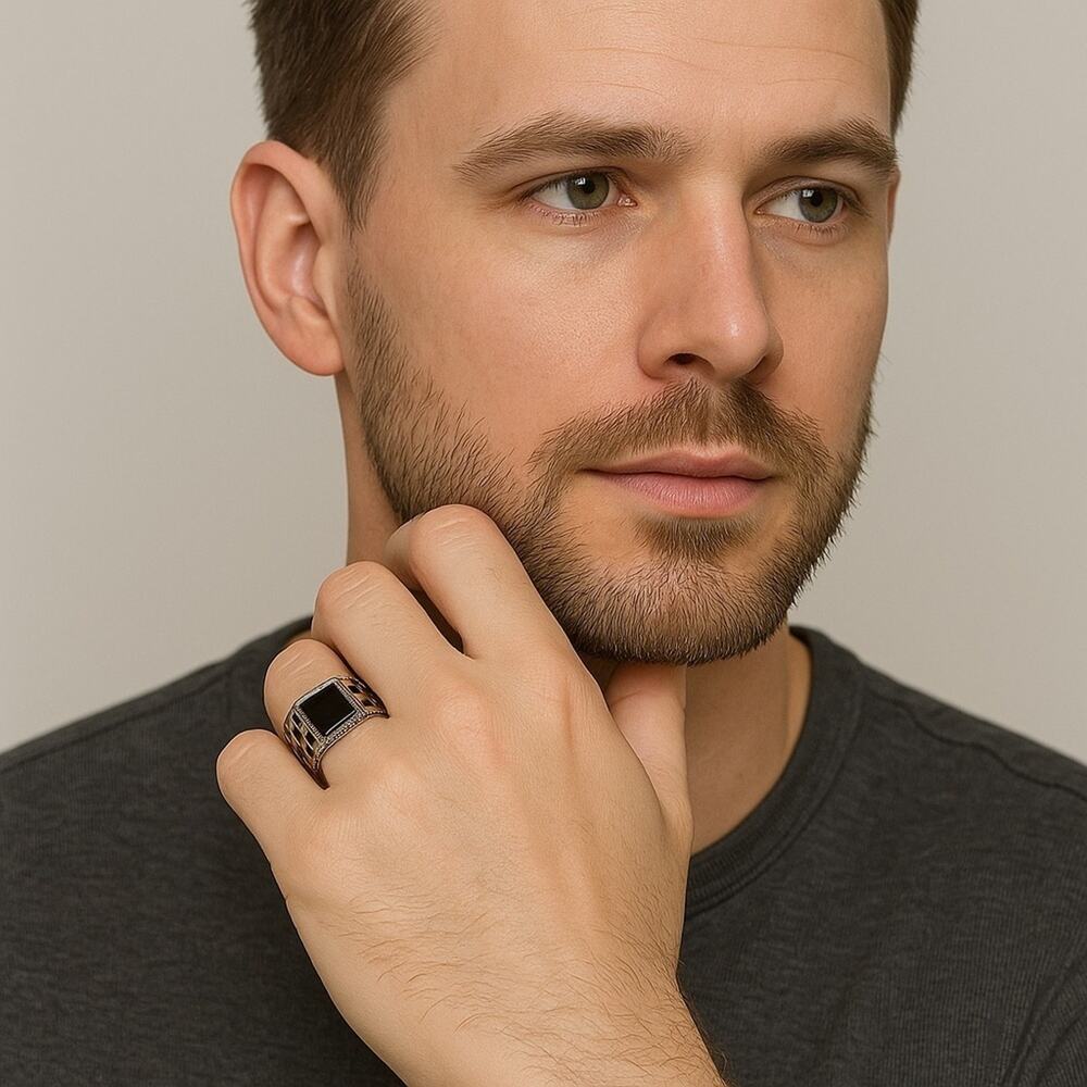 Black Stone Handmade Men’s Ring – Size 12.5 – Stainless Steel – NWT